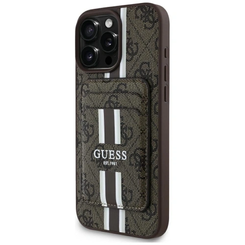 Kup Etui Guess 4G Stripes z portfelem MagSafe do Apple iPhone 16 Pro Max brązowy - GUE4406 - {ean13} - Sklep Home Screen