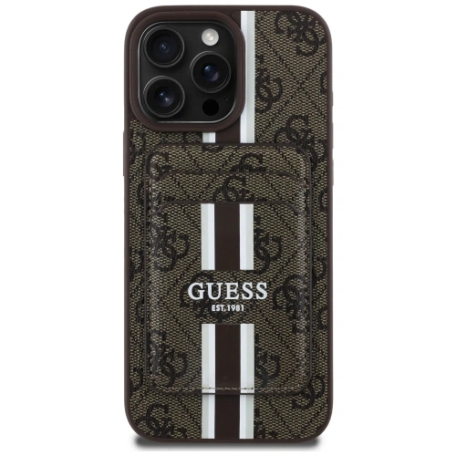 Kup Etui Guess 4G Stripes z portfelem MagSafe do Apple iPhone 16 Pro Max brązowy - GUE4406 - {ean13} - Sklep Home Screen