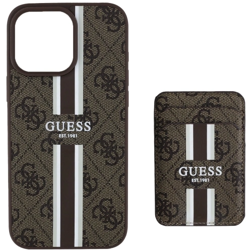 Kup Etui Guess 4G Stripes z portfelem MagSafe do Apple iPhone 16 Pro Max brązowy - GUE4406 - {ean13} - Sklep Home Screen