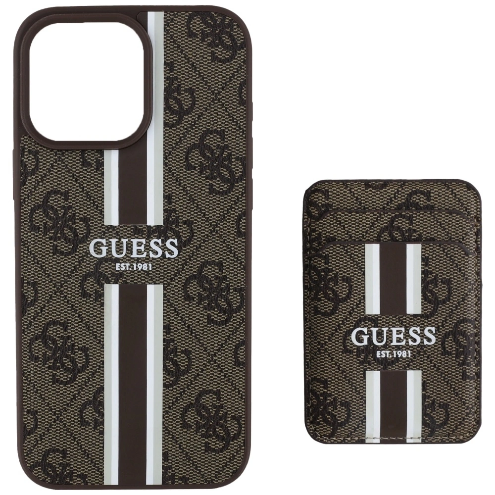 Etui Guess 4G Stripes z portfelem MagSafe do Apple iPhone 16 Pro Max brązowy