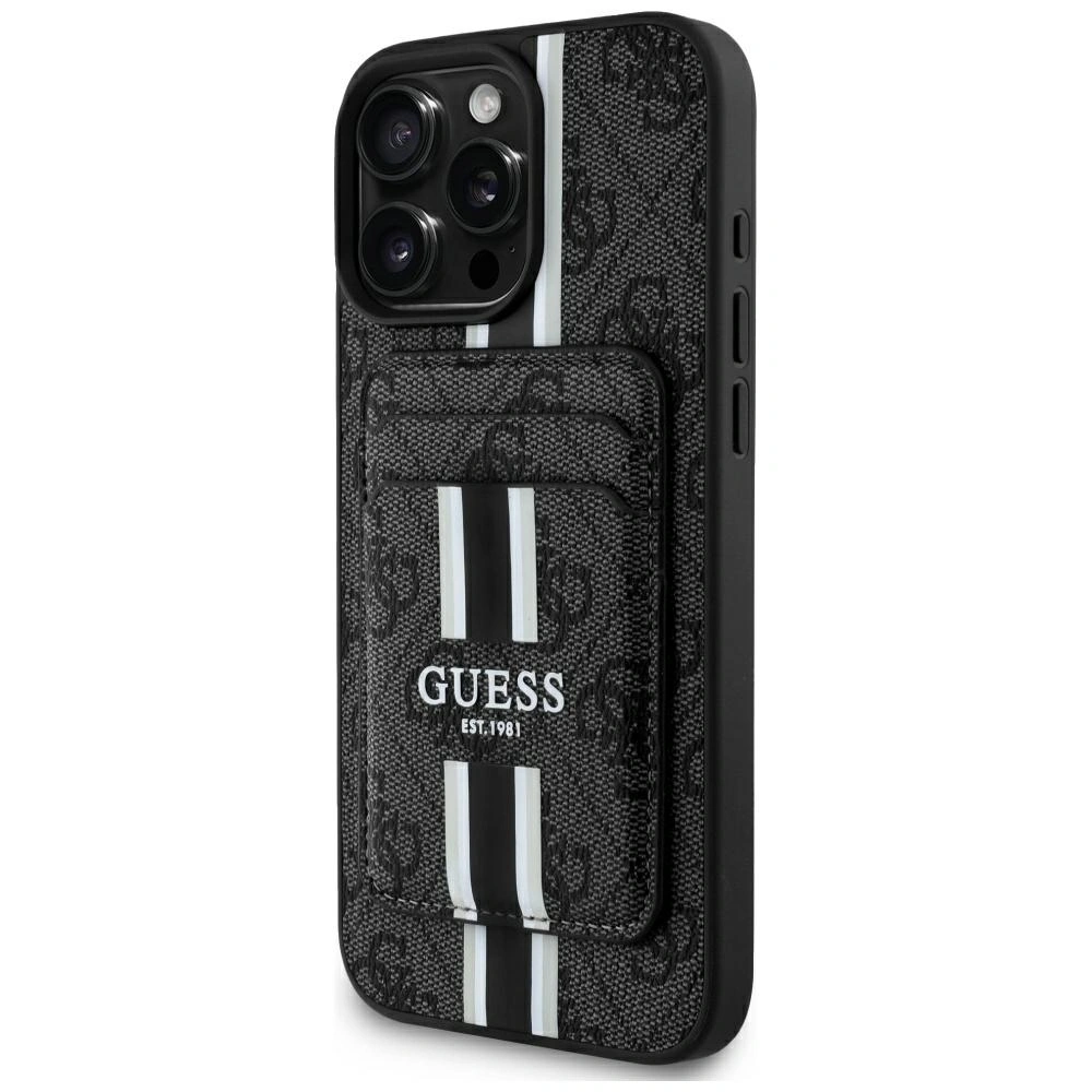 Etui Guess 4G Stripes z portfelem MagSafe do Apple iPhone 16 Pro Max czarny