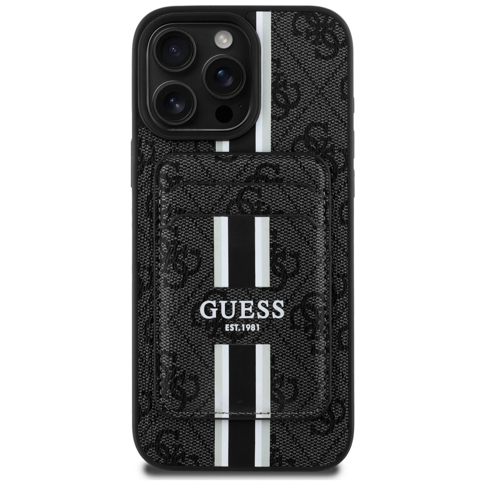 Etui Guess 4G Stripes z portfelem MagSafe do Apple iPhone 16 Pro Max czarny
