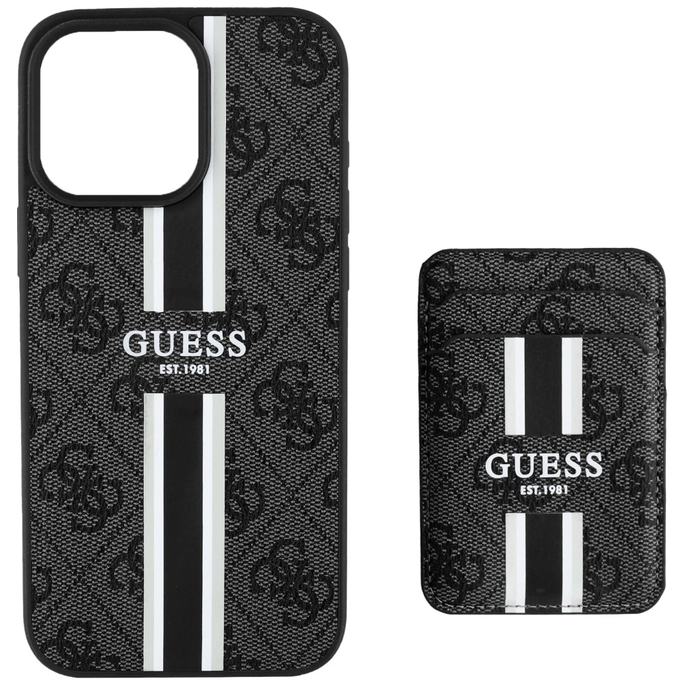 Etui Guess 4G Stripes z portfelem MagSafe do Apple iPhone 16 Pro Max czarny