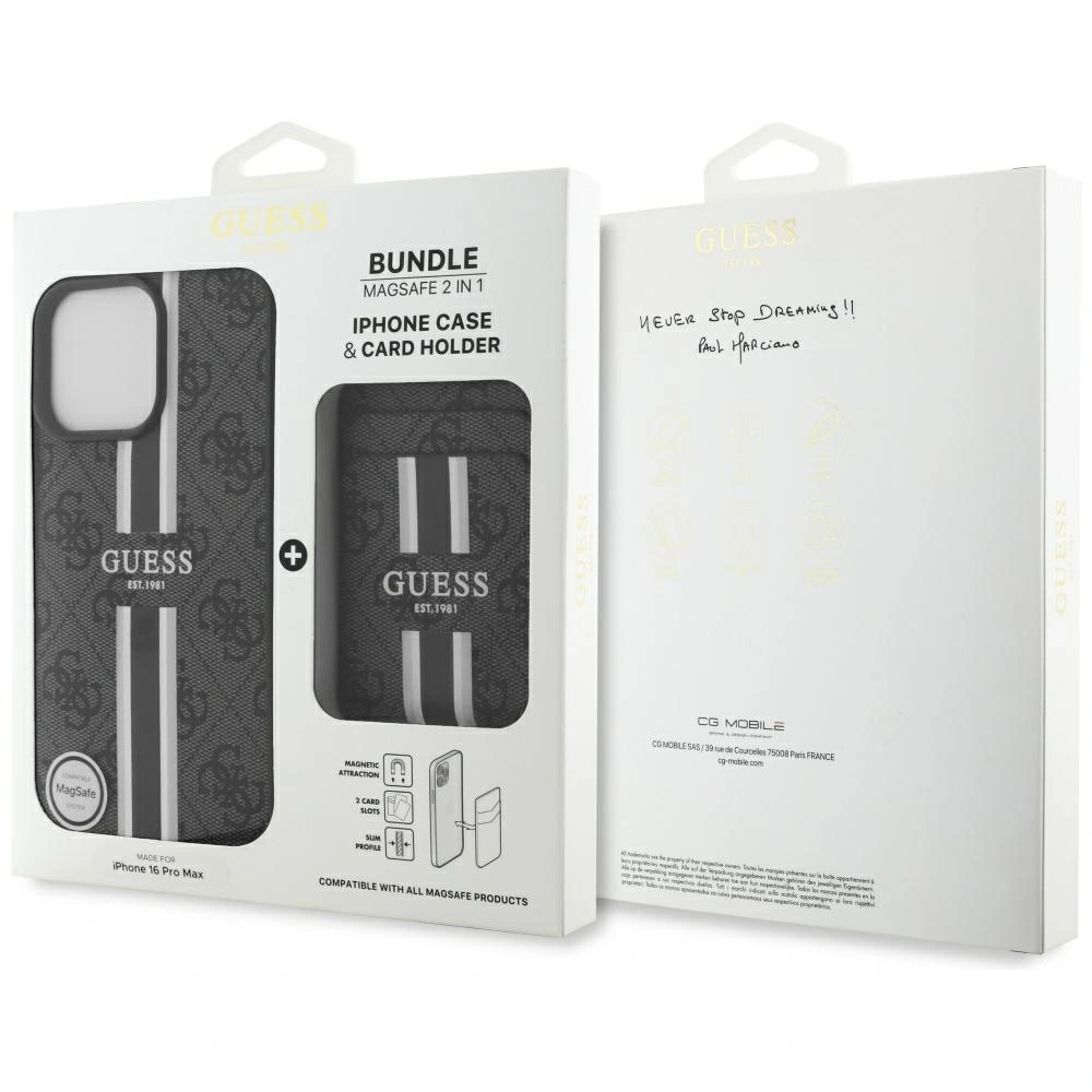 Etui Guess 4G Stripes z portfelem MagSafe do Apple iPhone 16 Pro Max czarny