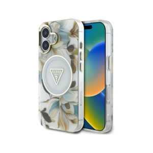 Kup Guess Flori Sclipitoare butoane Triunghi MagSafe Apple iPhone 16 alb - GUE4408 - {ean13} - Sklep Home Screen
