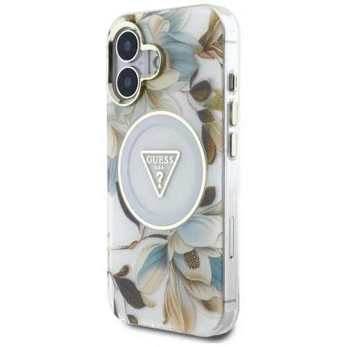 Kup Etui Guess Glitter Flowers Triangle Buttons MagSafe do Apple iPhone 16 biały - GUE4408 - {ean13} - Sklep Home Screen