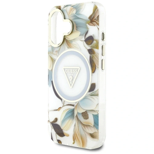 Kup Etui Guess Glitter Flowers Triangle Buttons MagSafe do Apple iPhone 16 biały - GUE4408 - {ean13} - Sklep Home Screen