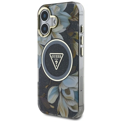 Buy Guess Glitter Flowers Triangle Buttons MagSafe Apple iPhone 16 black - GUE4409 - {ean13} - Home Screen Store Europe