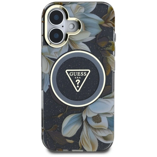 Kup Etui Guess Glitter Flowers Triangle Buttons MagSafe do Apple iPhone 16 czarny - GUE4409 - {ean13} - Sklep Home Screen