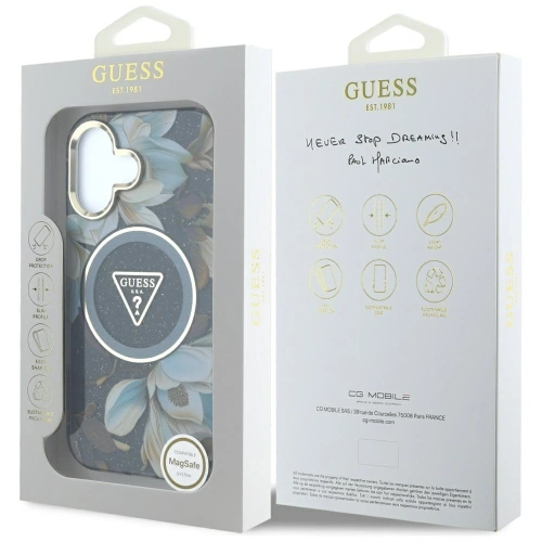 Kup Etui Guess Glitter Flowers Triangle Buttons MagSafe do Apple iPhone 16 czarny - GUE4409 - {ean13} - Sklep Home Screen