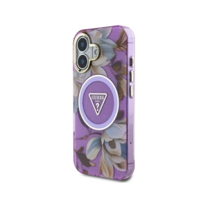 Kup Guess Flori Glitter Butoane Triunghi MagSafe Apple iPhone 16 violet - GUE4410 - {ean13} - Sklep Home Screen