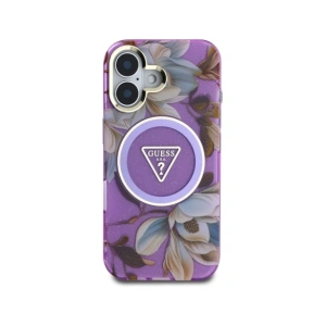 Kup Guess Flori Glitter Butoane Triunghi MagSafe Apple iPhone 16 violet - GUE4410 - {ean13} - Sklep Home Screen