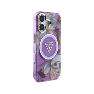 Kup Guess Flori Glitter Butoane Triunghi MagSafe Apple iPhone 16 violet - GUE4410 - {ean13} - Sklep Home Screen
