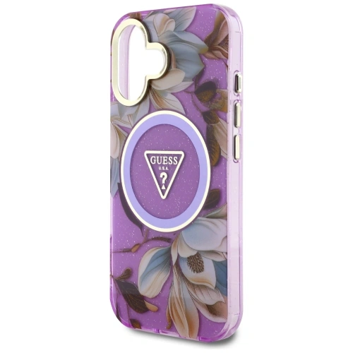 Kup Guess Glitter Flowers Triangle Buttons MagSafe Apple iPhone 16 fialový - GUE4410 - {ean13} - Sklep Home Screen