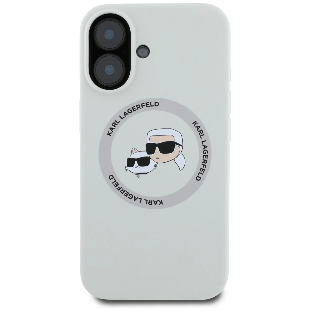 Etui Karl Lagerfeld Silicone Double Heads And Circle MagSafe do Apple iPhone 16 beżowy
