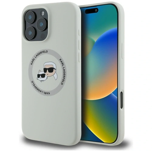 Kup Etui Karl Lagerfeld Silicone Double Heads And Circle MagSafe do Apple iPhone 16 Pro beżowy - KLD21962 - {ean13} - Sklep Home Screen