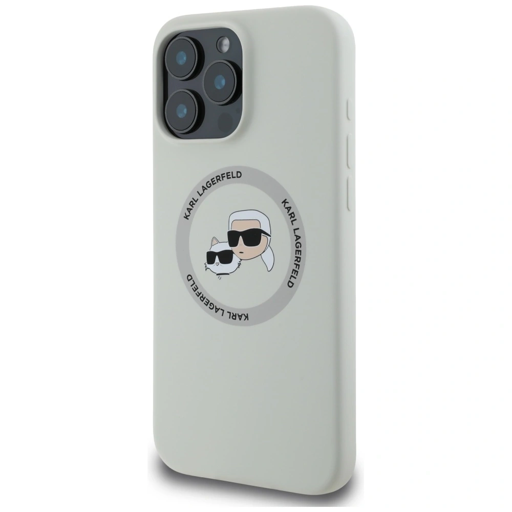 Etui Karl Lagerfeld Silicone Double Heads And Circle MagSafe do Apple iPhone 16 Pro beżowy