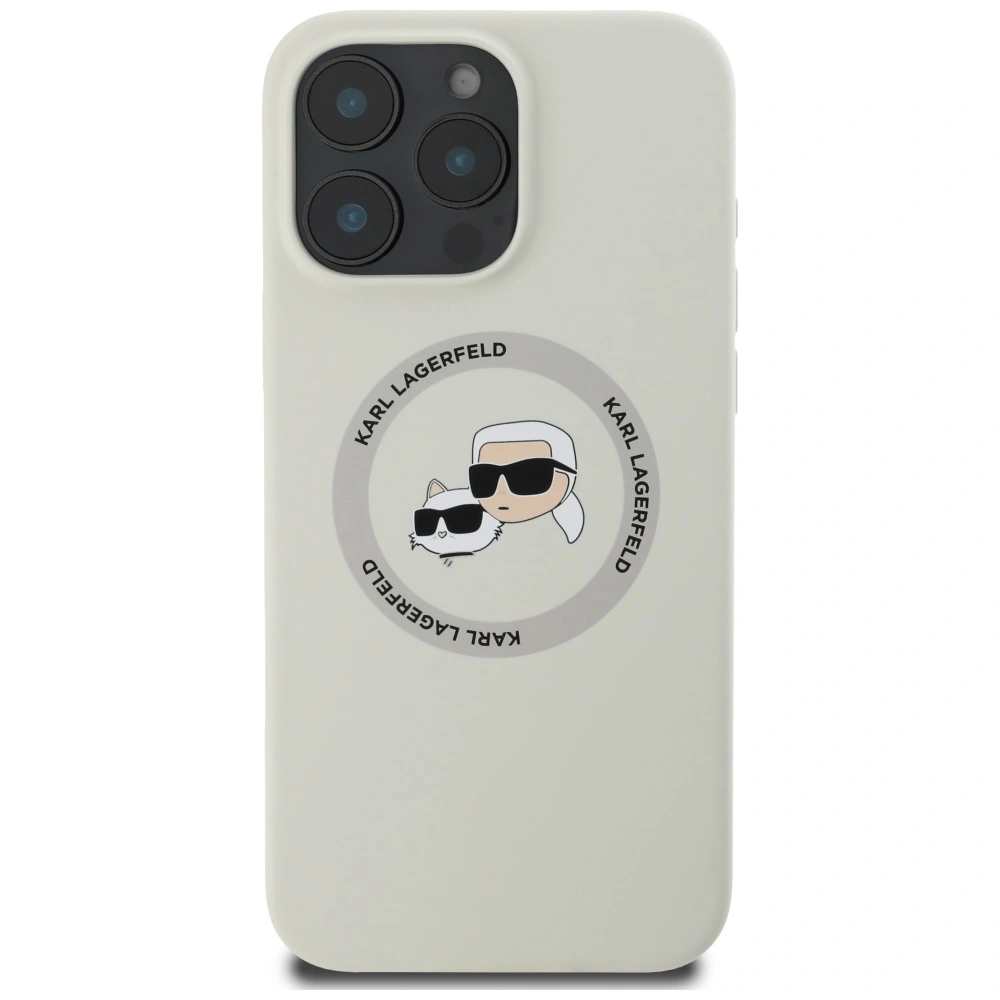 Etui Karl Lagerfeld Silicone Double Heads And Circle MagSafe do Apple iPhone 16 Pro beżowy