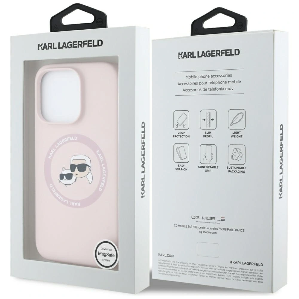 Etui Karl Lagerfeld Silicone Double Heads And Circle MagSafe do Apple iPhone 16 Pro różowy