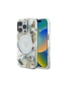 Etui Guess Glitter Flowers Triangle Buttons MagSafe do Apple iPhone 16 Pro biały