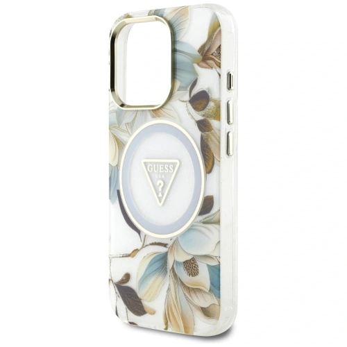 Kup Etui Guess Glitter Flowers Triangle Buttons MagSafe do Apple iPhone 16 Pro biały - GUE4411 - {ean13} - Sklep Home Screen