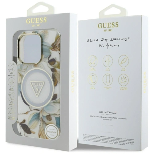 Kup Etui Guess Glitter Flowers Triangle Buttons MagSafe do Apple iPhone 16 Pro biały - GUE4411 - {ean13} - Sklep Home Screen