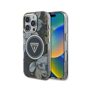 Kup Etui Guess Glitter Flowers Triangle Buttons MagSafe do Apple iPhone 16 Pro czarny - GUE4412 - {ean13} - Sklep Home Screen