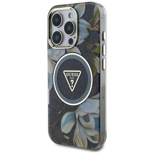 Kup Etui Guess Glitter Flowers Triangle Buttons MagSafe do Apple iPhone 16 Pro czarny - GUE4412 - {ean13} - Sklep Home Screen