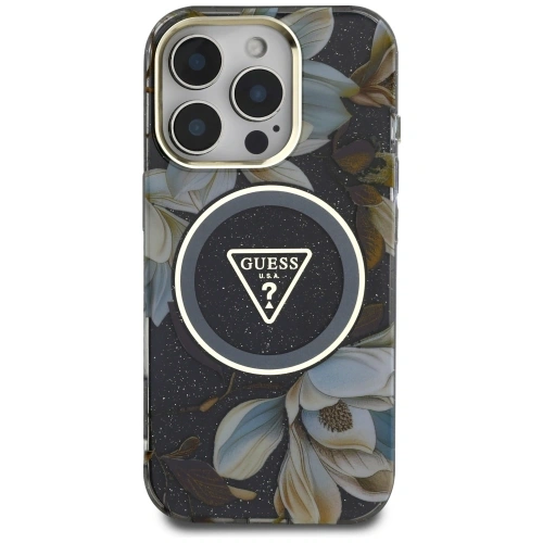 Kup Etui Guess Glitter Flowers Triangle Buttons MagSafe do Apple iPhone 16 Pro czarny - GUE4412 - {ean13} - Sklep Home Screen