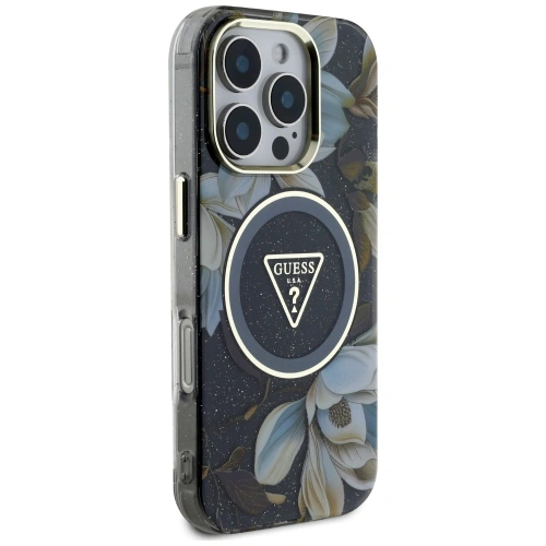 Kup Etui Guess Glitter Flowers Triangle Buttons MagSafe do Apple iPhone 16 Pro czarny - GUE4412 - {ean13} - Sklep Home Screen
