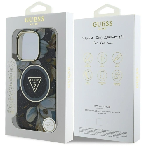 Kup Etui Guess Glitter Flowers Triangle Buttons MagSafe do Apple iPhone 16 Pro czarny - GUE4412 - {ean13} - Sklep Home Screen