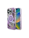 Etui Guess Glitter Flowers Triangle Buttons MagSafe do Apple iPhone 16 Pro fioletowy