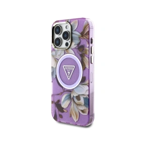 Kup Etui Guess Glitter Flowers Triangle Buttons MagSafe do Apple iPhone 16 Pro fioletowy - GUE4413 - {ean13} - Sklep Home Screen