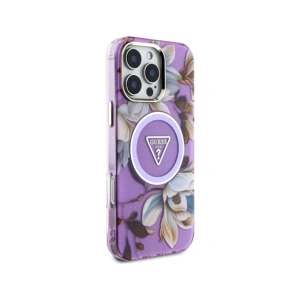 Kup Etui Guess Glitter Flowers Triangle Buttons MagSafe do Apple iPhone 16 Pro fioletowy - GUE4413 - {ean13} - Sklep Home Screen