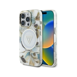 Kup Etui Guess Glitter Flowers Triangle Buttons MagSafe do Apple iPhone 16 Pro Max biały - GUE4414 - {ean13} - Sklep Home Screen
