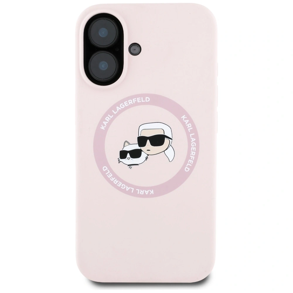 Etui Karl Lagerfeld Silicone Double Heads And Circle MagSafe do Apple iPhone 16 różowy