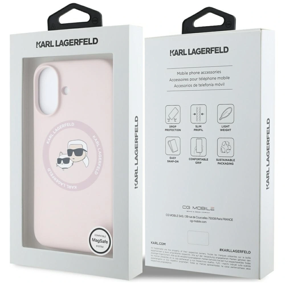 Etui Karl Lagerfeld Silicone Double Heads And Circle MagSafe do Apple iPhone 16 różowy