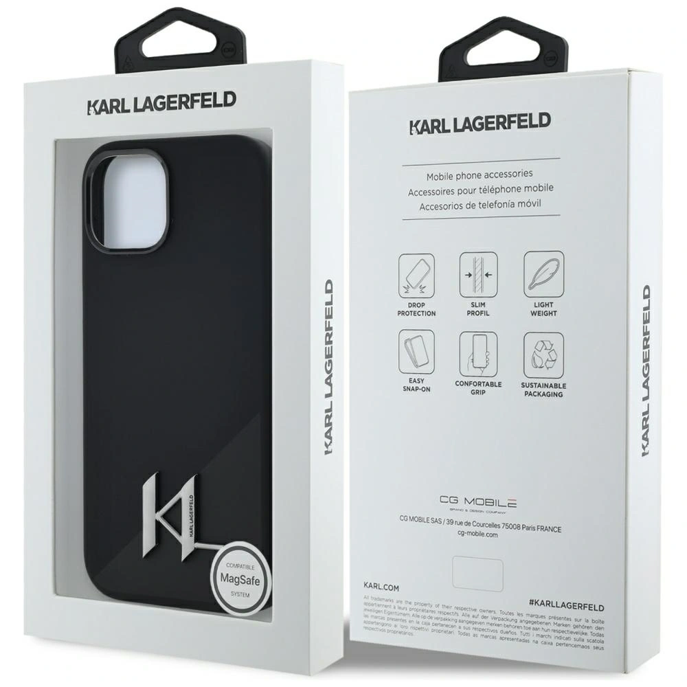 Etui Karl Lagerfeld Silicone Shadow Metal Initial MagSafe do Apple iPhone 15 czarny