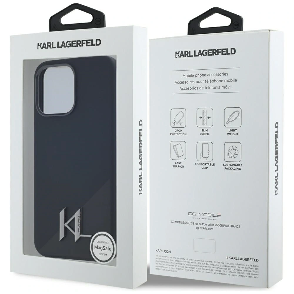 Etui Karl Lagerfeld Silicone Shadow Metal Initial MagSafe do Apple iPhone 15 Pro czarny