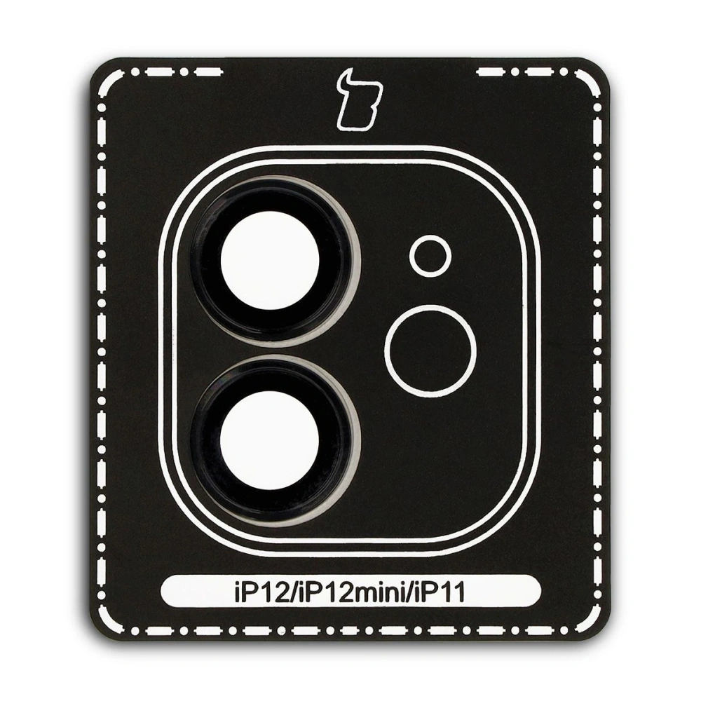 Szkło na aparat z aplikatorem Bizon Glass Snap Lens do Apple iPhone 12 / 12 Mini / 11 czarna ramka