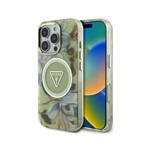Kup Etui Guess Glitter Flowers Triangle Buttons MagSafe do Apple iPhone 16 Pro zielony - GUE4418 - {ean13} - Sklep Home Screen