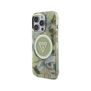 Kup Etui Guess Glitter Flowers Triangle Buttons MagSafe do Apple iPhone 16 Pro zielony - GUE4418 - {ean13} - Sklep Home Screen