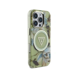 Kup Etui Guess Glitter Flowers Triangle Buttons MagSafe do Apple iPhone 16 Pro zielony - GUE4418 - {ean13} - Sklep Home Screen