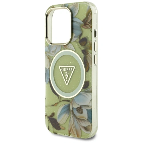 Buy Guess Glitter Flowers Triangle Buttons MagSafe Apple iPhone 16 Pro green - GUE4418 - {ean13} - Home Screen Store Europe
