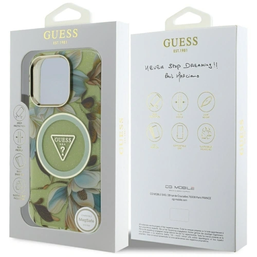 Kup Etui Guess Glitter Flowers Triangle Buttons MagSafe do Apple iPhone 16 Pro zielony - GUE4418 - {ean13} - Sklep Home Screen