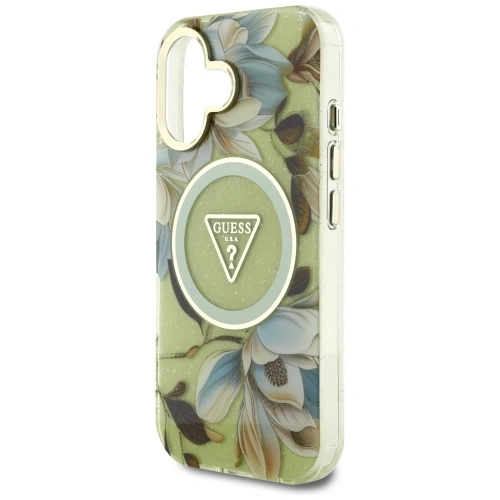 Kup Etui Guess Glitter Flowers Triangle Buttons MagSafe do Apple iPhone 16 zielony - GUE4419 - {ean13} - Sklep Home Screen