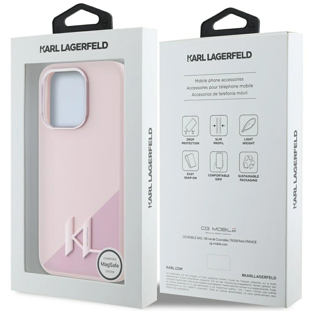Etui Karl Lagerfeld Silicone Shadow Metal Initial MagSafe do Apple iPhone 15 Pro różowy