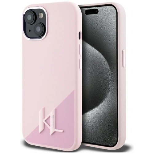 Kup Karl Lagerfeld Silikonový stín Metalická iniciála MagSafe Apple iPhone 15 růžový - KLD21974 - {ean13} - Sklep Home Screen
