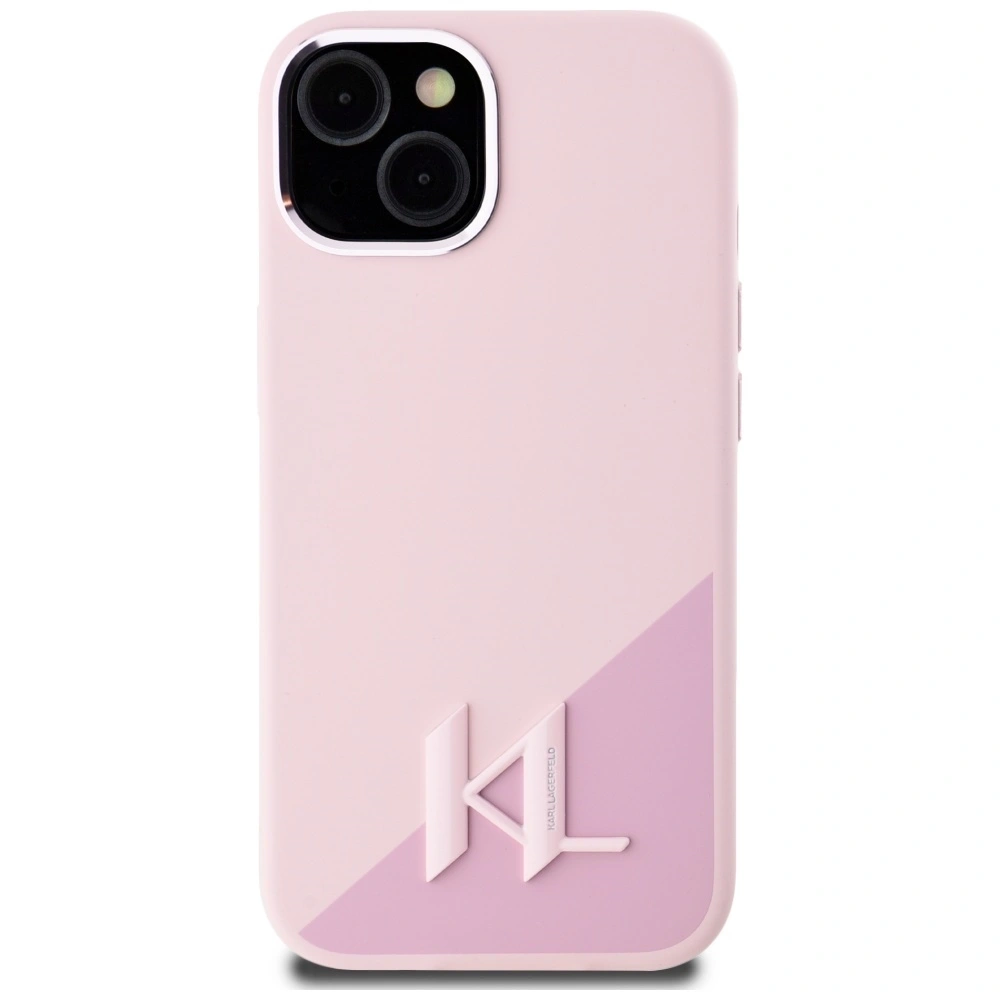 Etui Karl Lagerfeld Silicone Shadow Metal Initial MagSafe do Apple iPhone 15 różowy