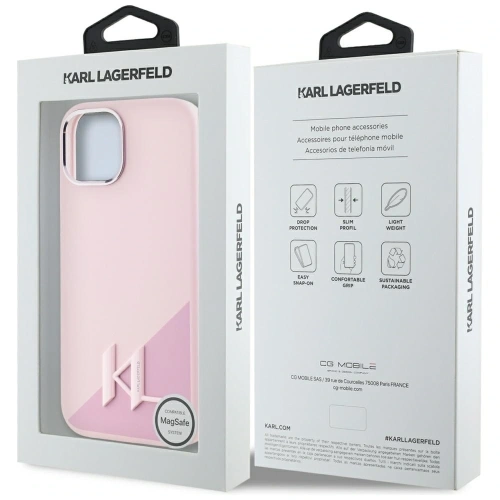 Kup Karl Lagerfeld Silikonový stín Metalická iniciála MagSafe Apple iPhone 15 růžový - KLD21974 - {ean13} - Sklep Home Screen